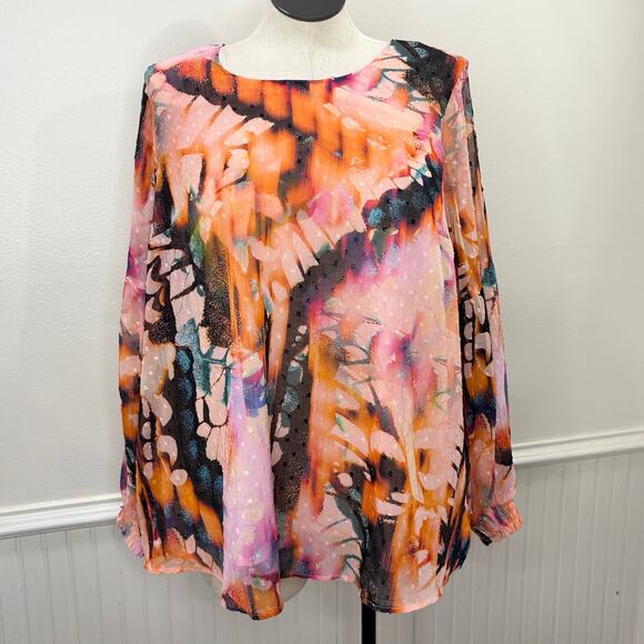Torrid Plus Size 2X Top Blouse Chiffon Clip Dot Balloon Sleeve Boho Fairy Artsy - Picture 1 of 16